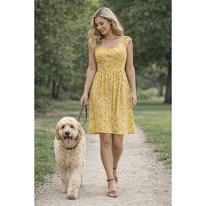 No Boundaries Boho Hippie Dress Gold Size XL 15-17 Off/On Shoulder NWT Smocked